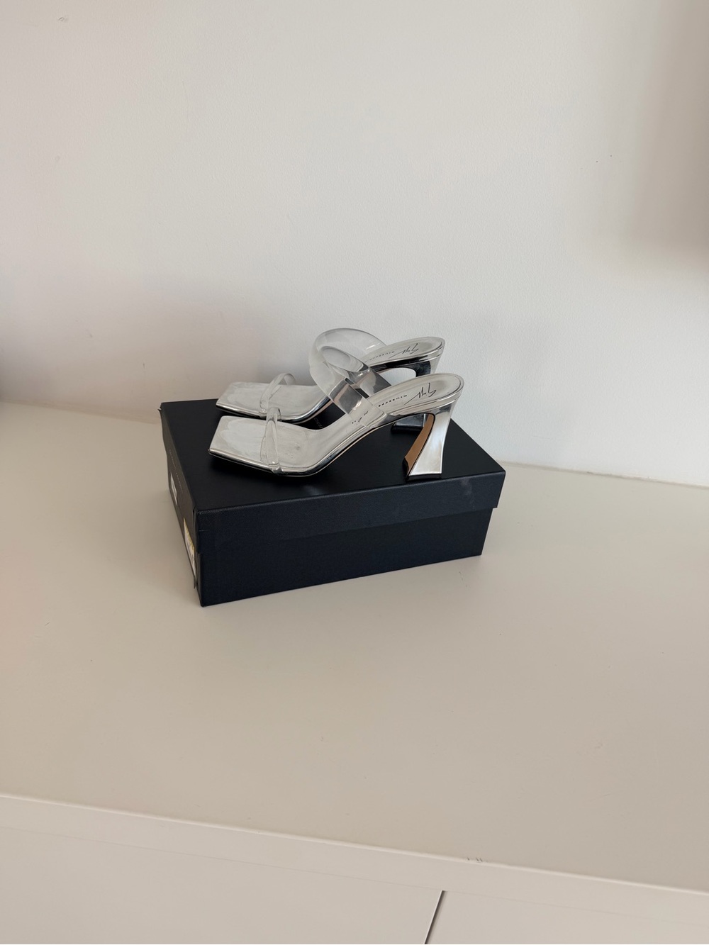 Giuseppe Zanotti Metallic Silver Square-Toe Heeled Mules